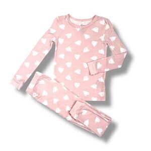 Milkberry Bamboo Pajama Set Girls 4T Pink Heart Print Long Sleeve Two Piece